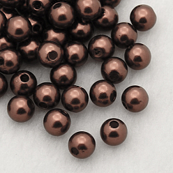 Terre De Sienne Perles acryliques en nacre d'imitation , teint, ronde, Sienna, 16x15.5mm, trou: 2 mm, environ 250 pièces / livre