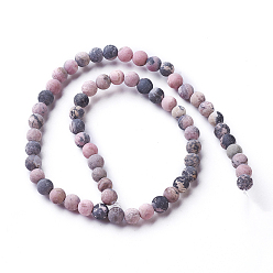 Rhodonite Frosted Natural Rhodonite Round Bead Strands, 4mm, Hole: 0.8mm, about 91pcs/strand, 15.3 inch(39cm)