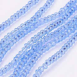 Bleu Bleuet Chapelets de perles en verre transparentes  , facette, rondelle, bleuet, 3x2mm, Trou: 0.5mm, Environ 160~165 pcs/chapelet, 15.35 pouces ~ 15.75 pouces (39~40 cm)