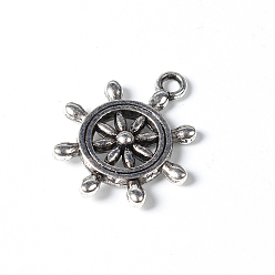 Antique Silver Tibetan Style Alloy Pendants, Cadmium Free & Lead Free, Ship's Wheel, Antique Silver, 23x19x3.5mm, Hole: 2mm