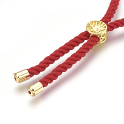 Red Cotton Cord Bracelet Making, with Brass Findings, Flat Round with Tree of Life, Real 18K Gold Plated, Red, 8-5/8 inch(22cm), Hole: 2mm
