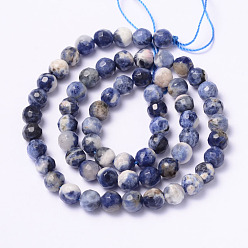 Sodalite Faceted Natural Sodalite Round Bead Strands, 6mm, Hole: 1mm, about 63pcs/strand, 14.9 inch