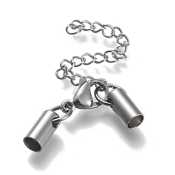 Stainless Steel Color 304 Stainless Steel Curb Chain Extender, with Cord Ends and Lobster Claw Clasps, Stainless Steel Color, Chain Extender: 53mm, Clasps: 12.5x8x3.5mm, Cord Ends: 9.5x4.5mm, 4mm inner diameter