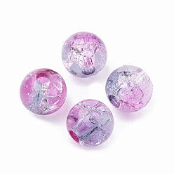 Orchid Acrylic Beads, Transparent Crackle Style, Two Tone Style, Round, Orchid, 8mm, Hole: 2mm, about 1840pcs/500g