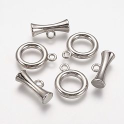 Platinum Tibetan Style Alloy Toggle Clasps, Ring, Platinum, Ring: 20.5x16.5x3mm, Hole: 2mm, Bar: 20x9x6.5mm, Hole: 2mm