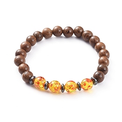 Mixed Stone Unisex Wood Beads Stretch Bracelets, with Gemstone Beads, Non-Magnetic Synthetic Hematite Beads, 2-3/8 inch(5.9cm)