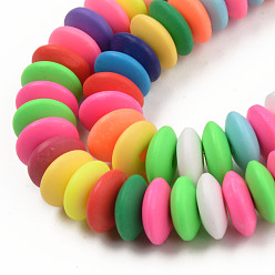 Colorful Handmade Polymer Clay Beads Strands, Flat Round, Colorful, 8.5~9x3.5mm, Hole: 1.6mm, about 112pcs/strand, 15.75 inch~16.14 inch(40~41cm)