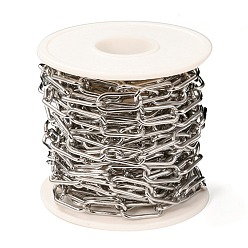 Stainless Steel Color 304 Stainless Steel Paperclip Chains, Drawn Elongated Cable Chains, with Spool, Unweled, Stainless Steel Color, 17x7x1.5mm, about 16.4 Feet(5m)/roll