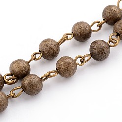 Antique Bronze Brass Textured Beads Handmade Chains, Unwelded, Antique Bronze, 39.3 inch