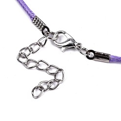 Средний Фиолетовый Воском хлопка ожерелье шнура решений, с сплава Lobster Claw застежками и конечных железными цепями, платина, средне фиолетовый, 17.12 дюйм (43.5 см), 1.5 мм