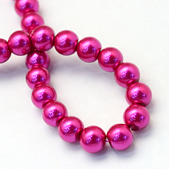 Camellia Baking Painted Glass Pearl Bead Strands, Pearlized, Round, Camellia, 3~4mm, Hole: 0.5mm, about 195pcs/strand, 23.6 inch