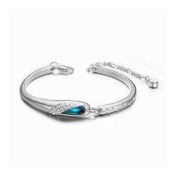 Blue Zircon SHEGRACE Alloy Link Bracelets, with Micro Pave Cubic Zirconia Wing and Austrian Crystal, Blue Zircon, 6-3/4 inch(170mm)