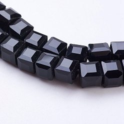 Black Glass Bead Strands, Faceted, Cube, Black, 6x6x6mm, Hole: 1mm, about 100pcs/strand, 22 inch