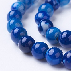 Blue Natural Agate Beads Strands, Dyed & Heated, Grade A, Round, Blue, 8~8.5mm, Hole: 1.2mm, about 48pcs/strand, 15.1 inch(38.5cm)