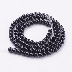 Black Eco-Friendly Dyed Glass Pearl Round Beads Strands, Grade A, Cotton Cord Threaded, Black, 4~4.5mm, Hole: 0.7~1.1mm, about 104pcs/strand, 15 inch