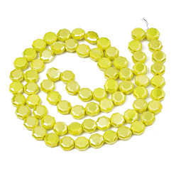 Jaune Galvanoplastie opaques couleur unie perles de verre brins, de couleur plaquée ab , demi-plaqué, facette, octogone, jaune, 7~8x7~8x4mm, Trou: 1.2mm, Environ 72 pcs/chapelet, 20.47 pouce (52 cm)