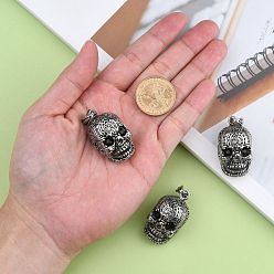 Antique Silver Retro Men's Halloween Jewelry 304 Stainless Steel Big Skull Pendants, with Rhinestones, Antique Silver, 50x23x26mm, Hole: 9x5mm