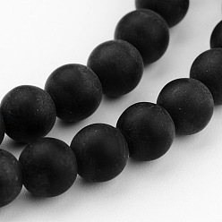 Black Frosted Glass Bead Strands, Round, Black, 10mm, Hole: 1mm, about 32pcs/strand, 14.5 inch