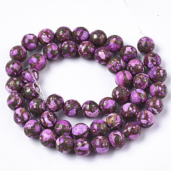 Orchid Assembled Synthetic Gold Line Regalite/Imperial Jasper/Sea Sediment Jasper Beads Strands, Dyed, Round, Orchid, 8mm, Hole: 1mm, about 48~49pcs/strand, 15.94 inch(40.5cm)