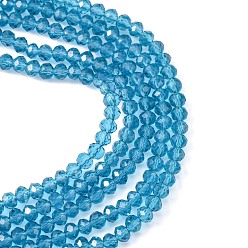 Cyan Foncé Chapelets de perles en verre transparentes  , facette, rondelle, dark cyan, 3x2mm, Trou: 0.5mm, Environ 160~165 pcs/chapelet, 15.35 pouces ~ 15.75 pouces (39~40 cm)