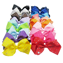 Mixed Color Grosgrain Bowknot Alligator Hair Clips, with Iron Alligator Clips, Acrylic Rhinestones, Mixed Color, 150mm