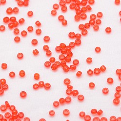 Red 15/0 Glass Seed Beads, Grade A, Round, Transparent Colours, Red, 1.3~1.5mm, Hole: 0.5mm, about 75000pcs/pound