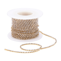 Crystal Brass Rhinestone Strass Chains, Rhinestone Cup Chains, with Spool, Raw(Unplated), Crystal, 2mm, about 10yards/roll