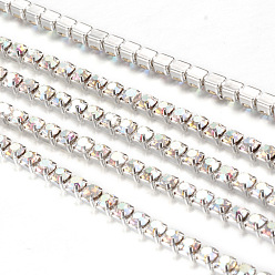 Crystal AB Brass Rhinestone Strass Chains, Rhinestone Cup Chains, with Spool, Silver Color Plated, Crystal AB, 2mm, about 10yards/roll