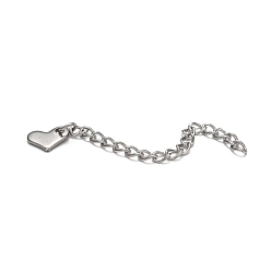 Stainless Steel Color 304 Stainless Steel Chain Extender, with Heart Charms, Stainless Steel Color, 58x3mm