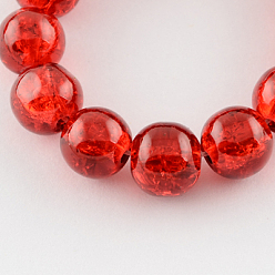 Red Spray Painted Crackle Glass Beads Strands, Round, Red, 12mm, Hole: 1.3~1.6mm, about 66pcs/strand, 31.4 inch