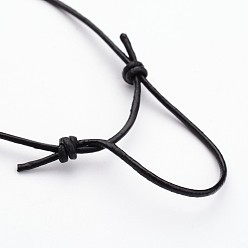 Черный Коровьей кожаные браслеты шнура, с шарики из нержавеющей стали, чёрные, 59 мм (2-5/16 дюйм)