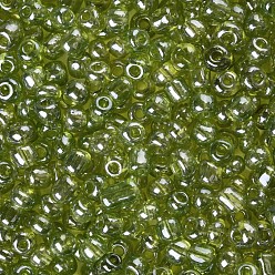 Yellow Green Glass Seed Beads, Trans. Colours Lustered, Round, Yellow Green, 4mm, Hole: 1.5mm, about 500pcs/50g, 50g/bag, 18bags/2pounds