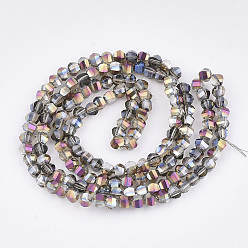 Coloré Perles en verre electroplate, facette, ronde, colorées, 4~4.5x3.5mm, Trou: 1mm, Environ 100 pcs/chapelet, 13.7 pouce