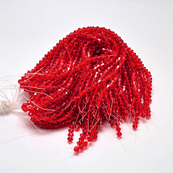 Red Imitate Austrian Crystal Bicone Glass Beads Strands, Grade AA, Faceted, Red, 3x3.5mm, Hole: 0.8mm, about 120~125pcs/strand, 14.8 inch