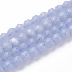 Chalcedony Natural Blue Chalcedony Bead Strands, Round, 4mm, Hole: 0.5mm, about 104pcs/strand, 15.7 inch