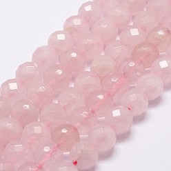 Rose Quartz Natural Rose Quartz Beads Strands, Faceted, Round, 10mm, Hole: 1mm, about 37pcs/strand, 14.9 inch~15.1 inch