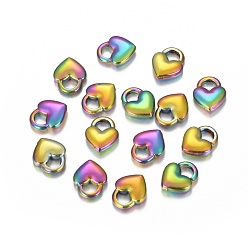 Rainbow Color Ion Plating(IP) 304 Stainless Steel Charms, Heart Lock, Rainbow Color, 11x9x3mm, Hole: 3x4mm