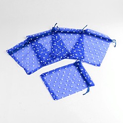 Royal Blue Polka Dot Printed Organza Bags, Rectangle, Royal Blue, 16x13cm