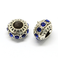 Sapphire Alloy Rhinestone European Beads, Rondelle Large Hole Beads, Sapphire, 11x7mm, Hole: 4.5mm