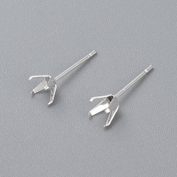 Silver 304 Stainless Steel Prong Earring Settings, Stud Earring Findings, Silver, Tray: 4.5x4.5mm, Pin: 0.8mm
