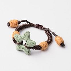 Couleur Mélangete Bracelets de perles tressées en pierre de lave naturelle étoile, avec cordon ciré, couleur mixte, 52mm