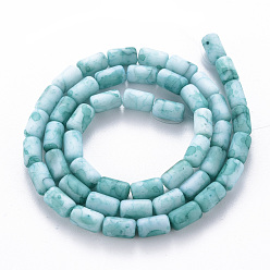 Turquoise Opaque Baking Painted Crackle Glass Beads Strands, Frosted, Column, Turquoise, 7.5x4.5mm, Hole: 1mm, about 49pcs/strand, 18.31 inch(46.5cm)