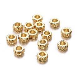 Golden Brass Spacer Beads, Long-lasting Plated, Fancy Cut, Flat Round, Golden, 4x2mm, Hole: 1.8mm
