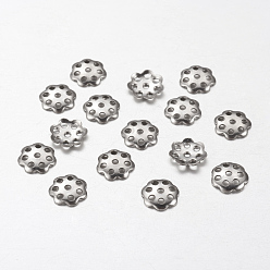 Stainless Steel Color 304 Stainless Steel Bead Caps, Multi-Petal, Flower, 6x6x1mm, Hole: 1mm