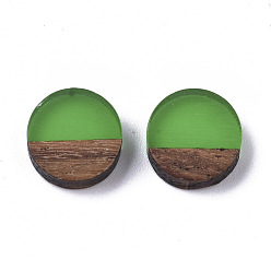 Lime Green Resin & Wood Cabochons, Flat Round, Lime Green, 10x2.5~4mm