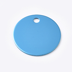 Light Sky Blue Aluminum Pendants, Blank Tags, Flat Round, Light Sky Blue, 25x1mm, Hole: 3mm