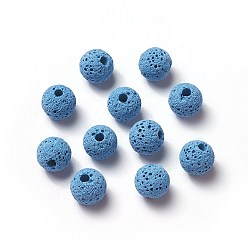Dodger Blue Unwaxed Natural Lava Rock Beads, for Perfume Essential Oil Beads, Aromatherapy Beads, Dyed, Round, Dodger Blue, 8.5mm, Hole: 1.5~2mm