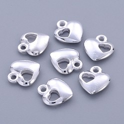 Silver Alloy Pendants, Cadmium Free & Nickel Free & Lead Free, Heart Charms, Silver, 13x11x3mm, Hole: 1.5mm