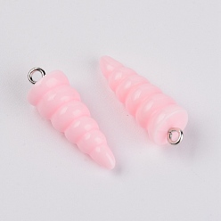 Pink Resin Pendants, with Platinum Iron Peg Bail, Unicorn Horn, Pink, 29x10x9.5mm, Hole: 1.8mm