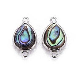 Platinum Natural Abalone Shell/Paua ShellShell Links connectors, with Brass Findings, Teardrop, Platinum, 17x10x4.5mm, Hole: 1.5mm